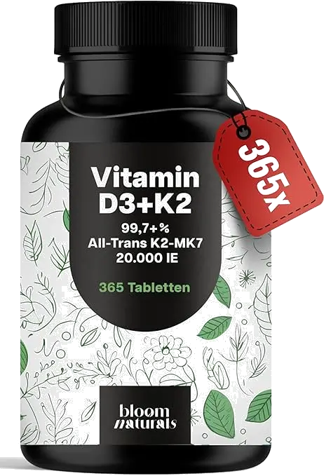 Bloom Naturals Vitamin D3 K2 Hochdosiert 365 Tabletten 20000 I.E.