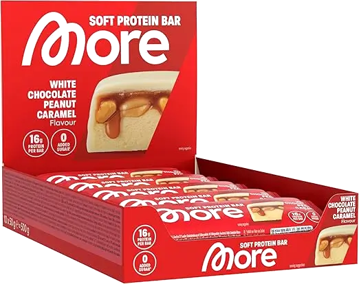 MORE Protein Bar, Box of 10 Protein Bars without Added Sugar, White Chocolate Peanut Caramel - nutrition protein riegel anwendung dosierung