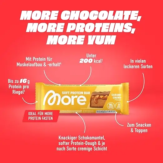 MORE Protein Bar, Box of 10 Protein Bars without Added Sugar, White Chocolate Peanut Caramel - nutrition protein riegel kapseln tabletten naheinsicht