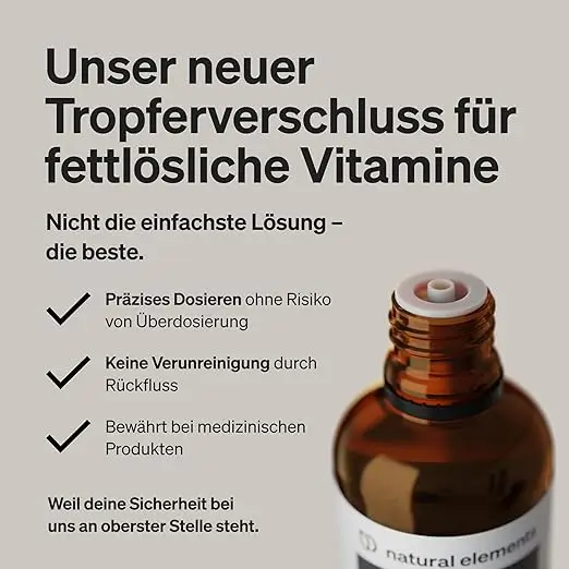Vitamin D3 + K2 Drops 50 ml - Premium: 99.7+% All-Trans (K2VITAL® from Kappa) + highly bioavailable D3 - laboratory-tested, high dose, liquid and made - elements vitamin d3 verpackung rueckseite
