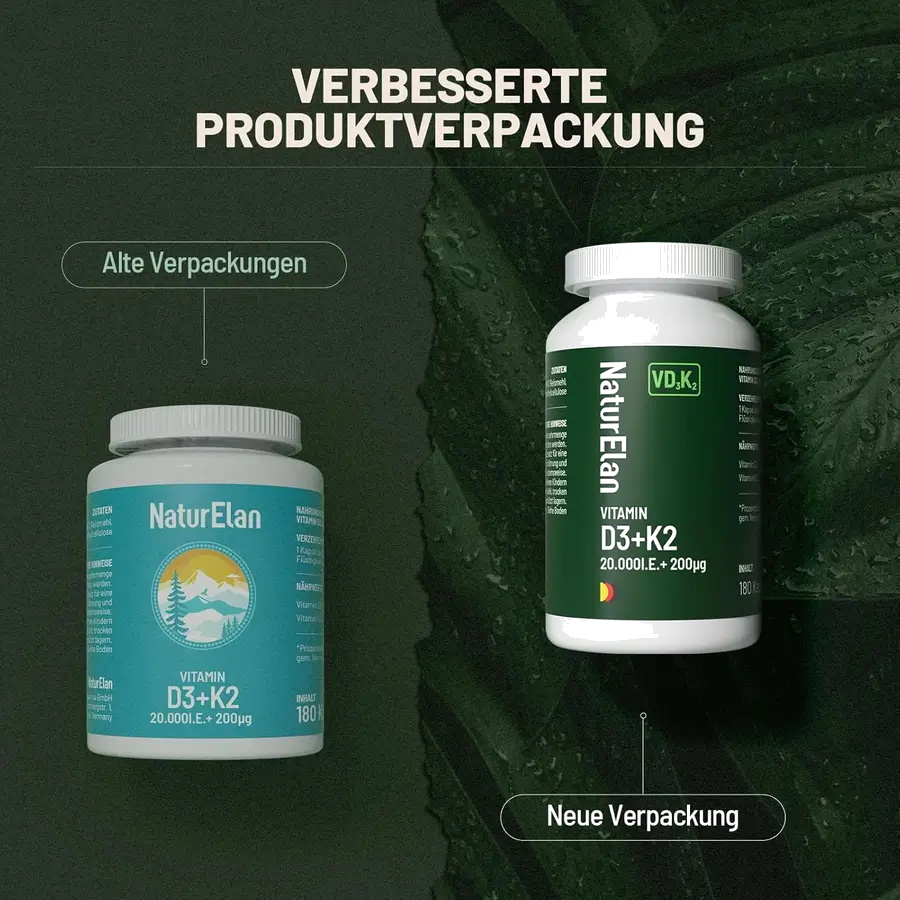 NaturElan Vitamin D3 K2 Hochdosiert 20000 I.E. 180 Tabletten