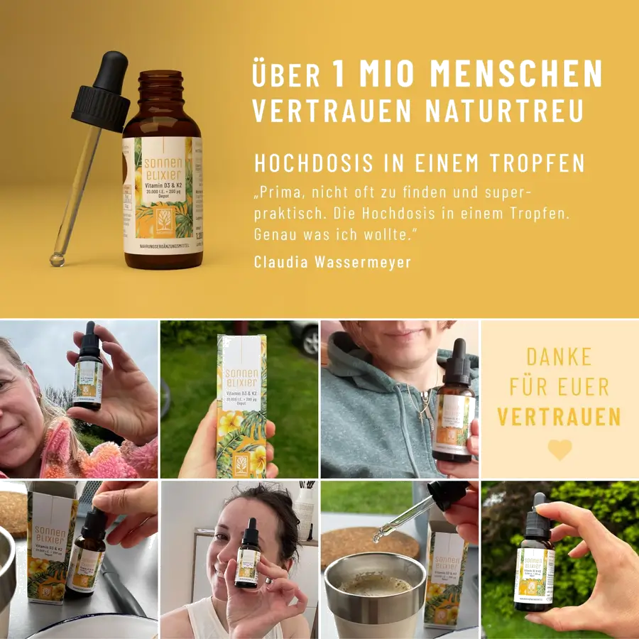 NATURTREU Vitamin D3 K2 Tropfen Hochdosiert Vegan 20.000 I.E.